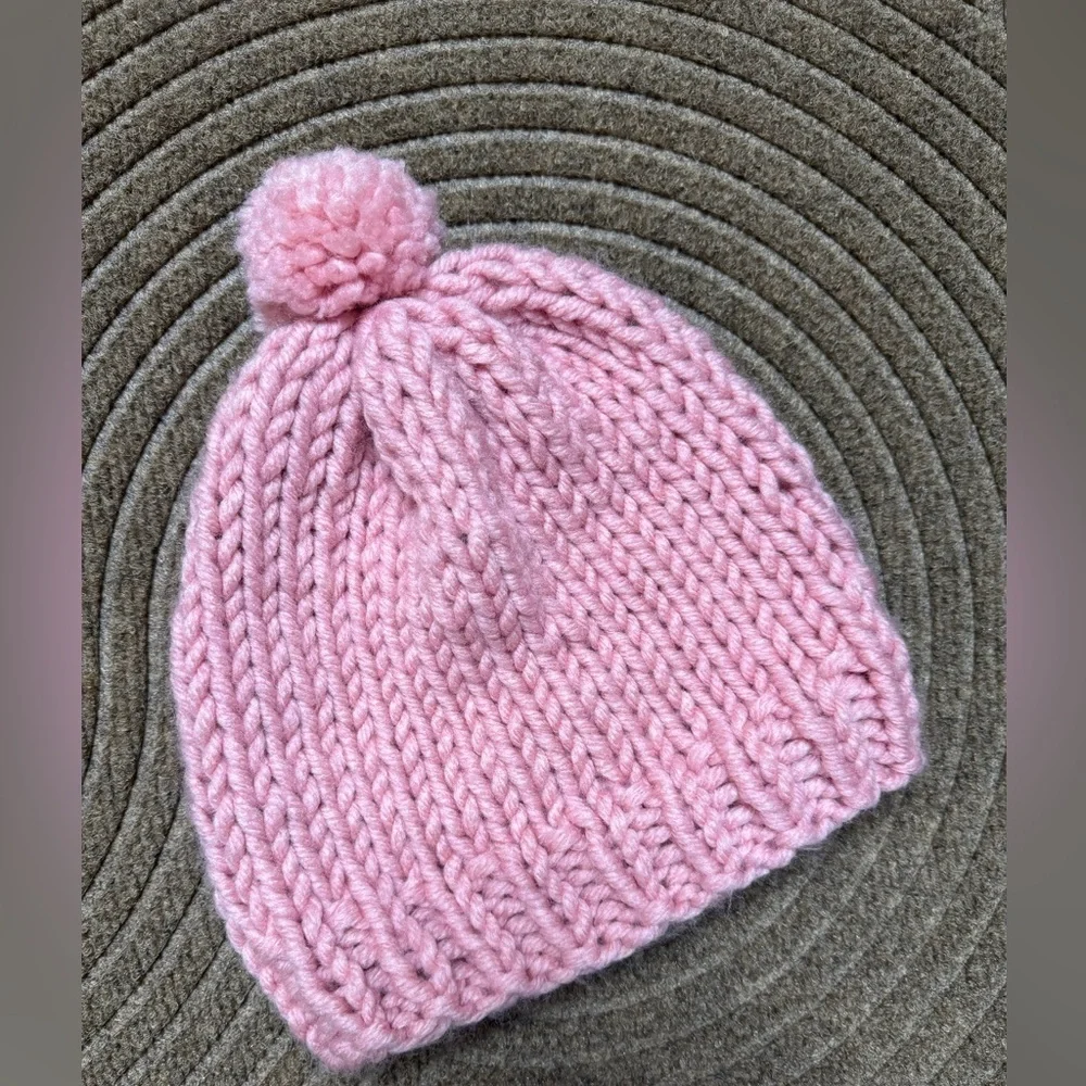 Cozy Soft Pink Large Knit Beanie Hat with Pom Pom
